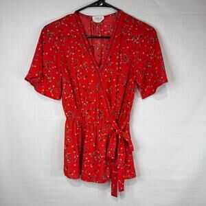 Sienna Sky Red/Orange Floral Blouse XS EUC